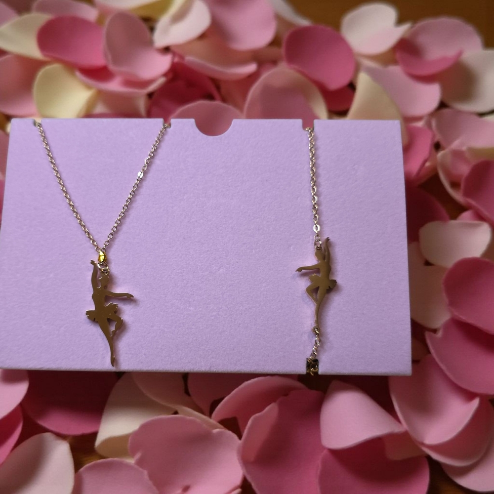 Graceful Gold Balerina Necklace And Bracelet Set